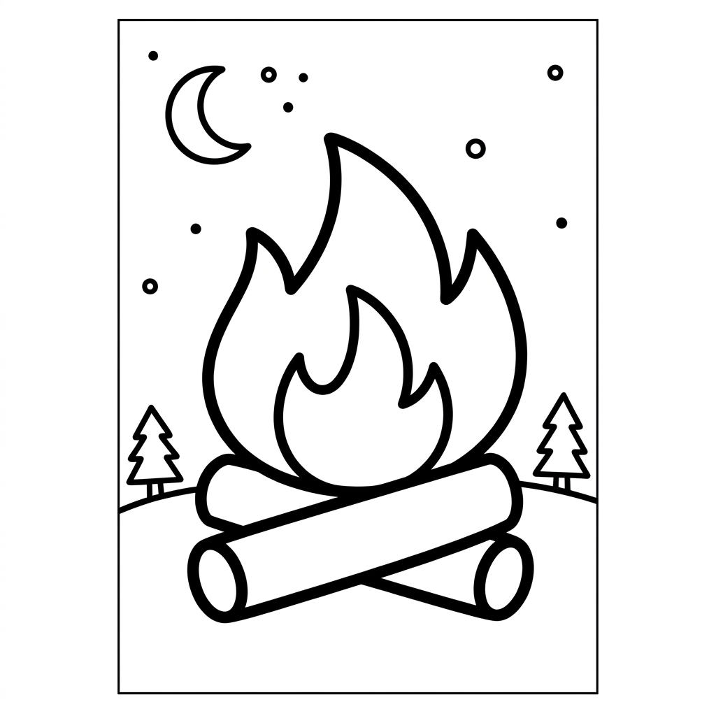 Simple Camp Campfire Coloring Page