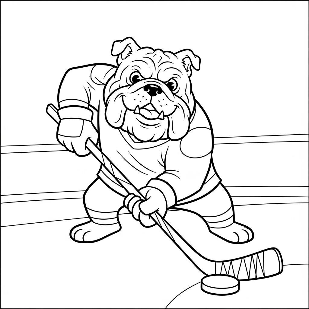 Bulldog Playing Ice Hockey Coloring Page