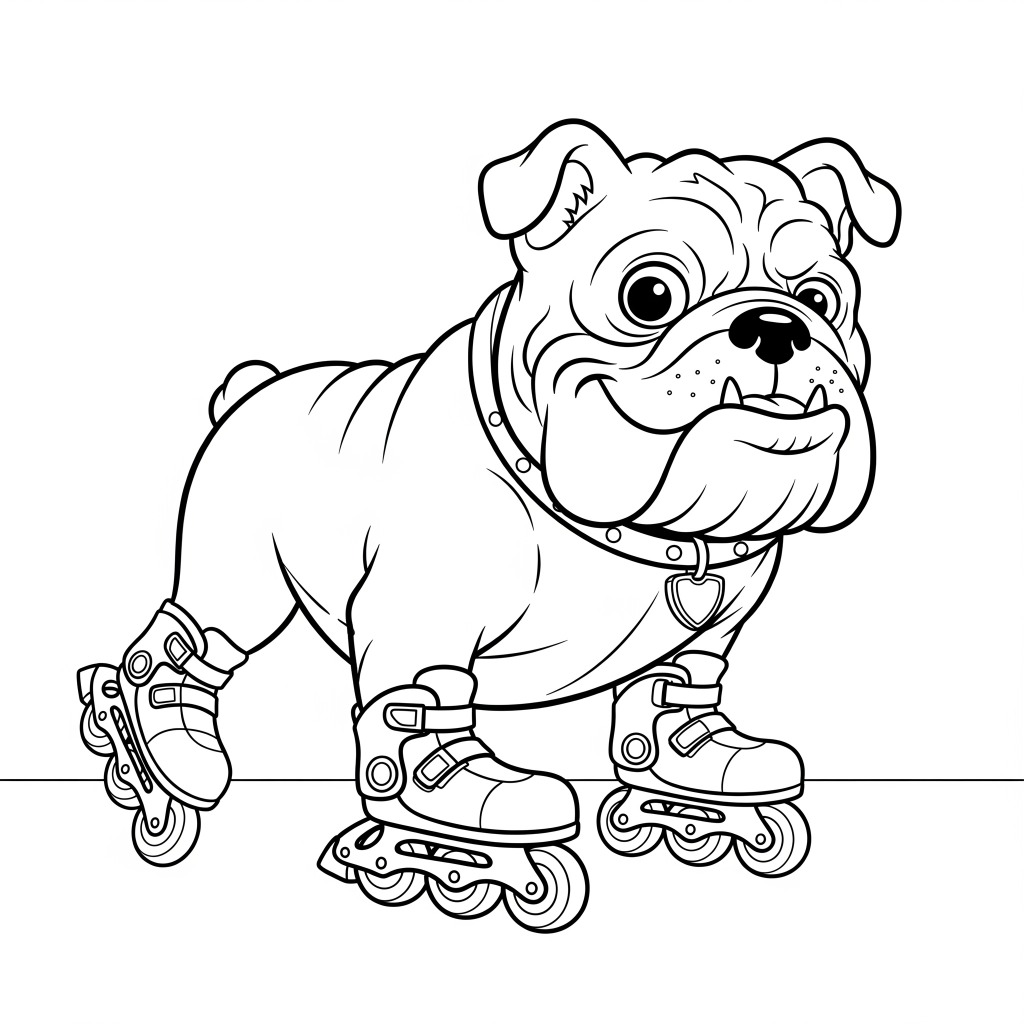 Roller Skating Bulldog Coloring Page