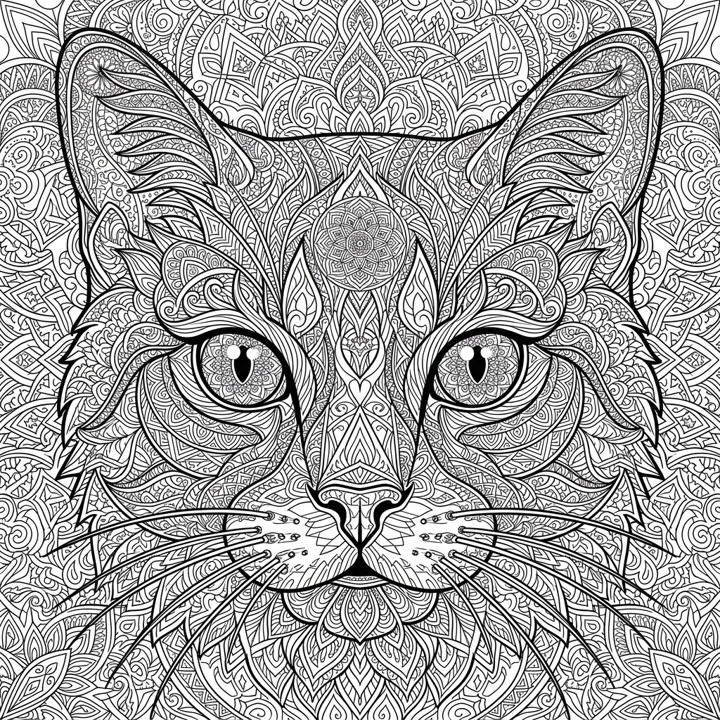 Mystic Cat Mandala Coloring Page