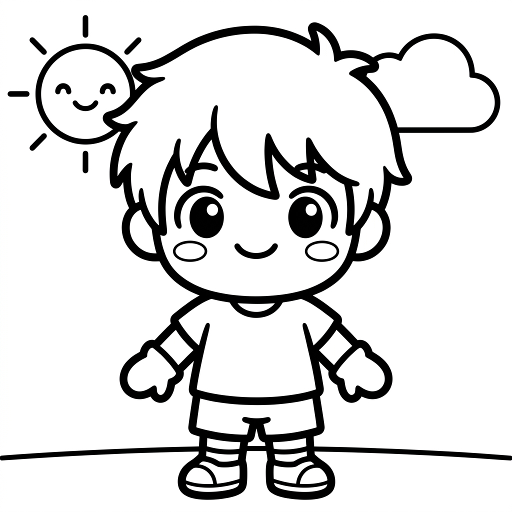 Cute Anime Chibi Boy Smiling Coloring Page