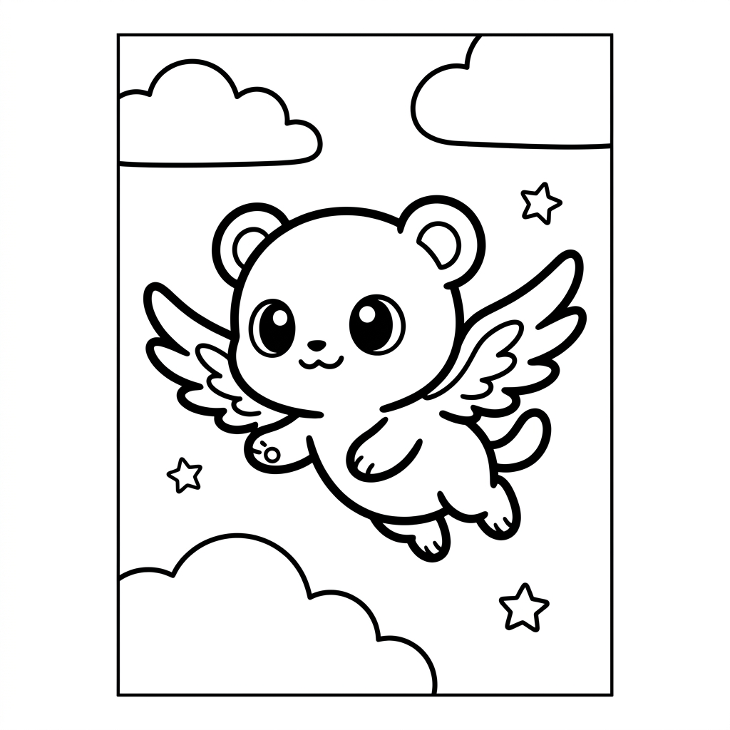 Cute Anime Mascot Flying Coloring Page