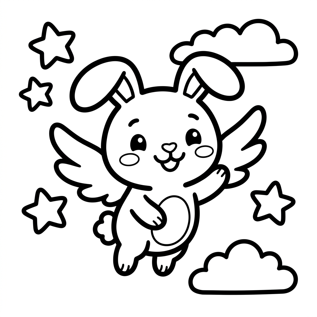 Cute Magical Mascot Floating Coloring Page