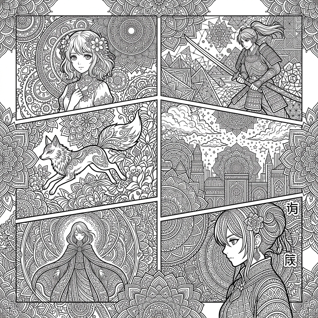 Detailed Manga Page Panel Layout Coloring Page