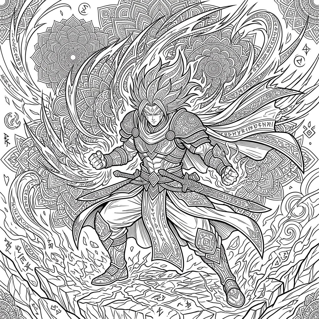 Epic Anime Power Aura Charge Coloring Page