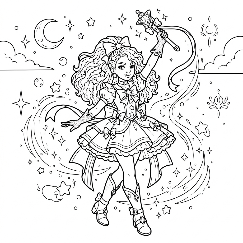 Magical Girl Henshin Transform Pose Coloring Page