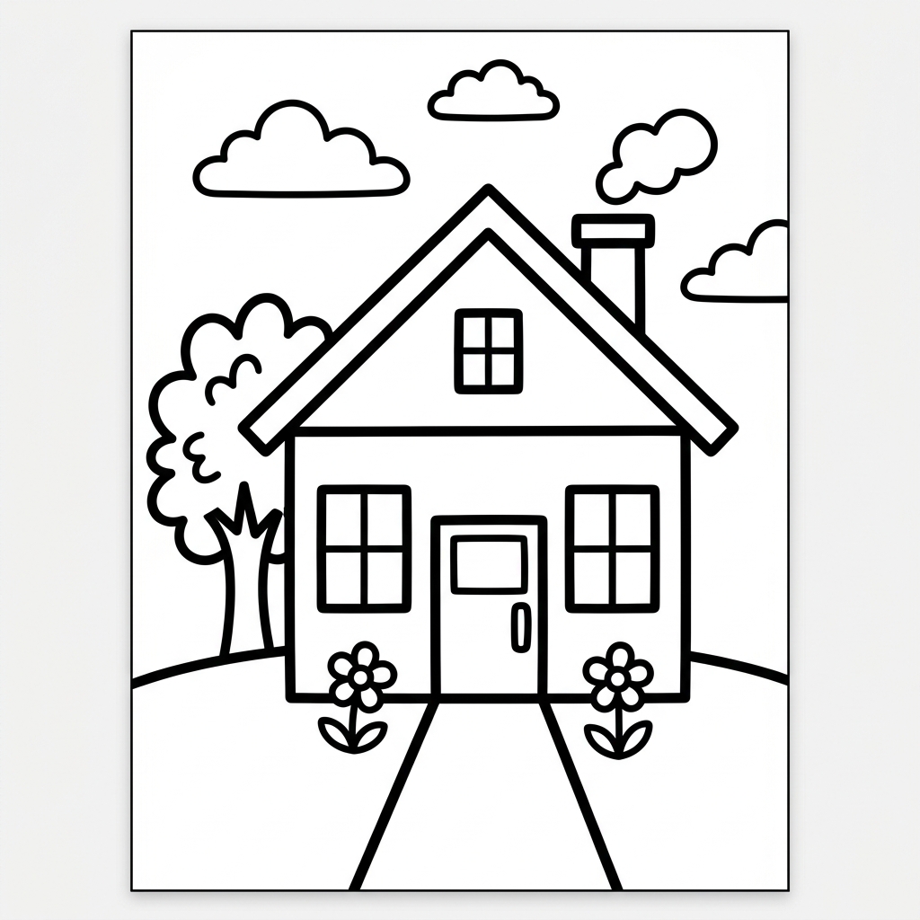 Simple Suburban House Coloring Page