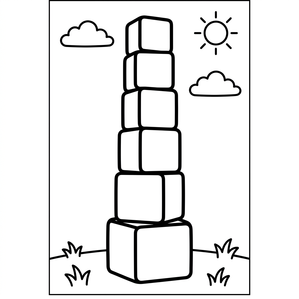 Simple Tower Blocks Outline Coloring Page