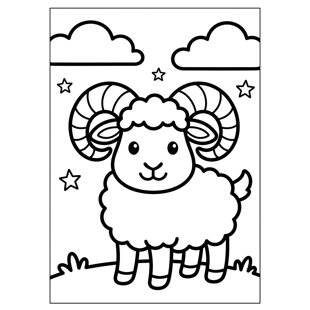Simple Aries Ram Zodiac Coloring Page