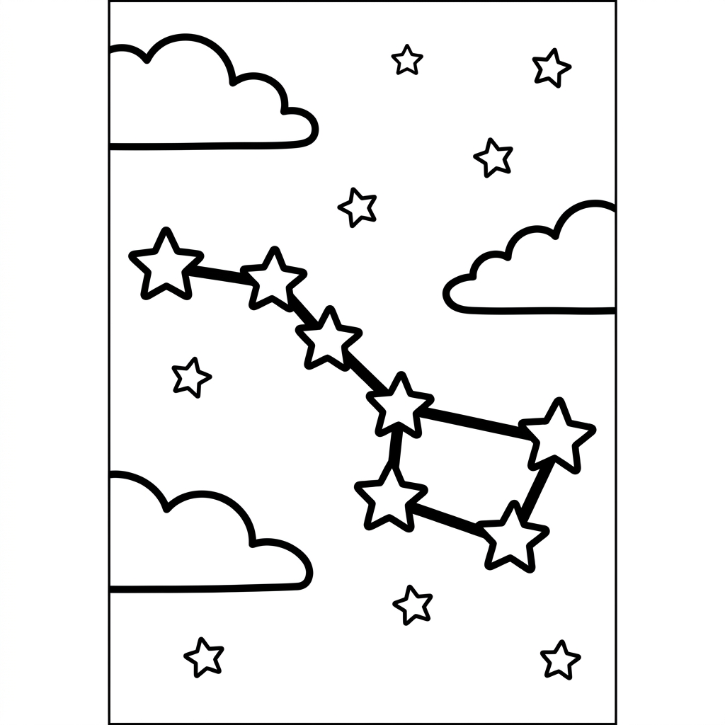Simple Big Dipper Ursa Major Stars Coloring Page
