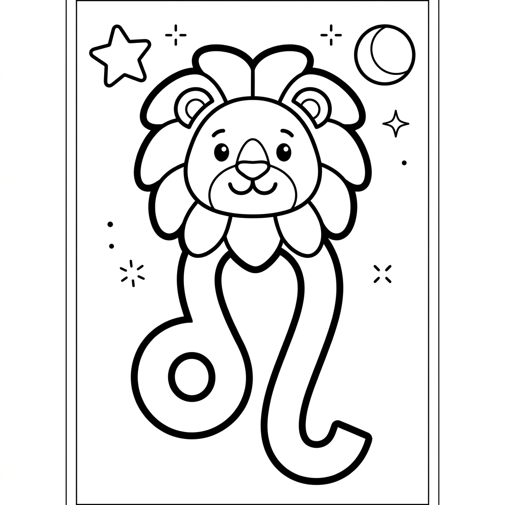 Simple Leo Lion Star Sign Symbol Coloring Page