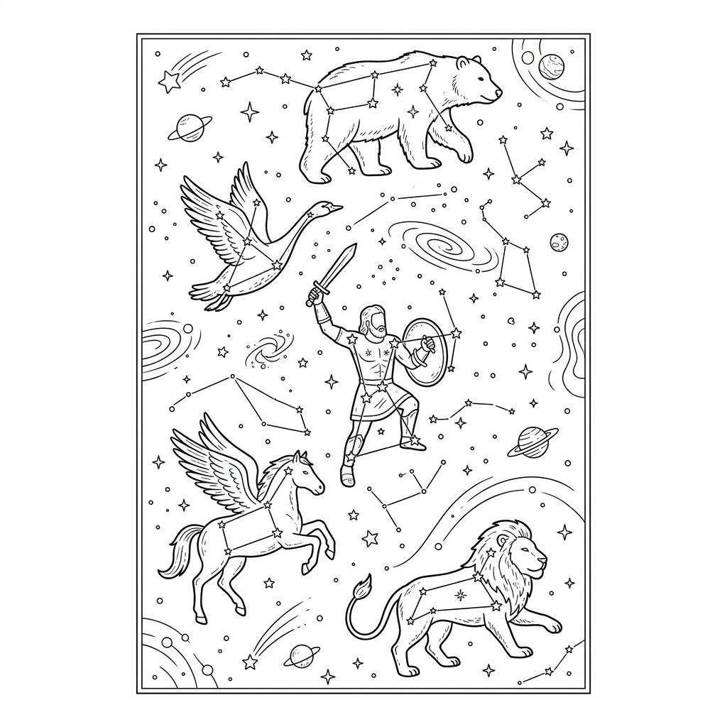Starfield Constellation Figure Overlays Coloring Page