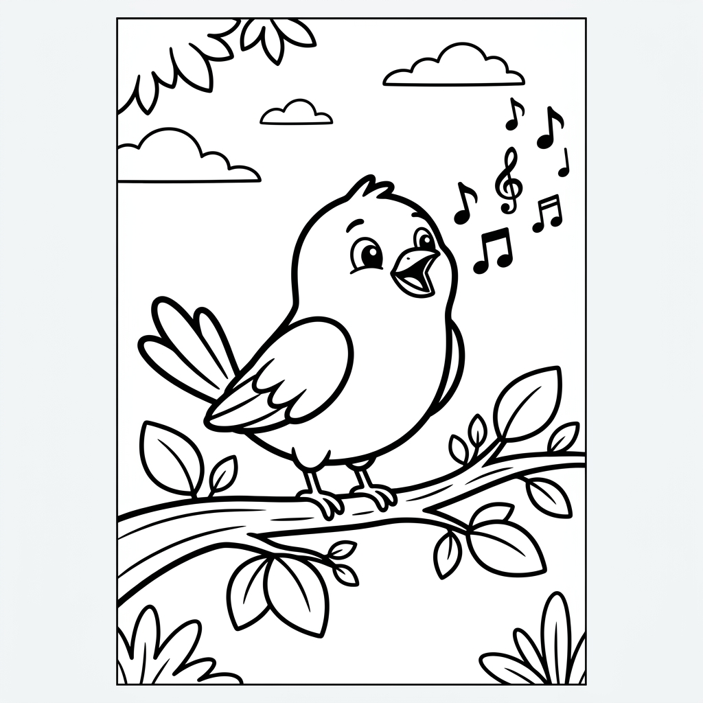 Little Bluebird Singing Coloring Page