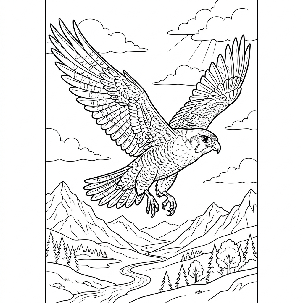 Majestic Flying Falcon Coloring Page