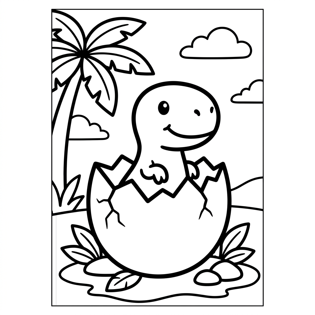 Cute Dino Hatched from Egg Coloring Page