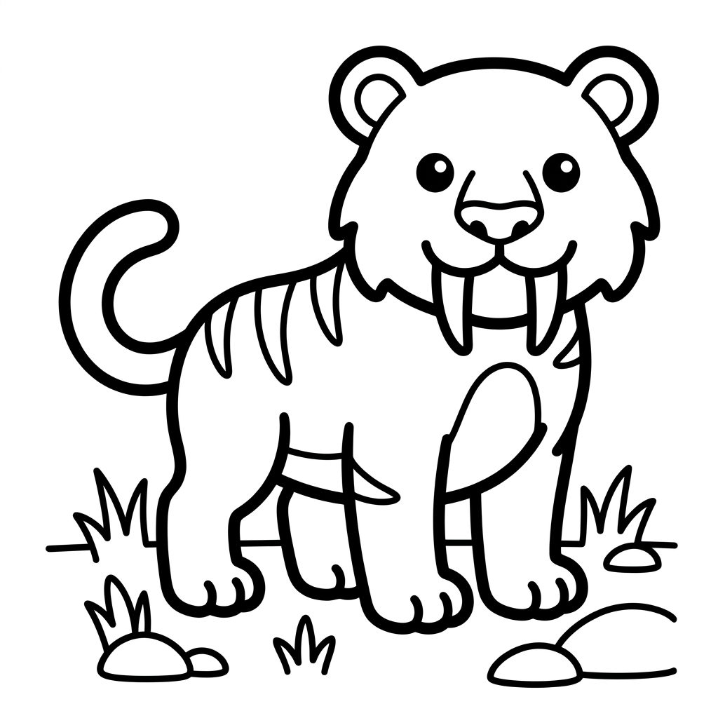 Easy Saber-toothed Tiger Coloring Page