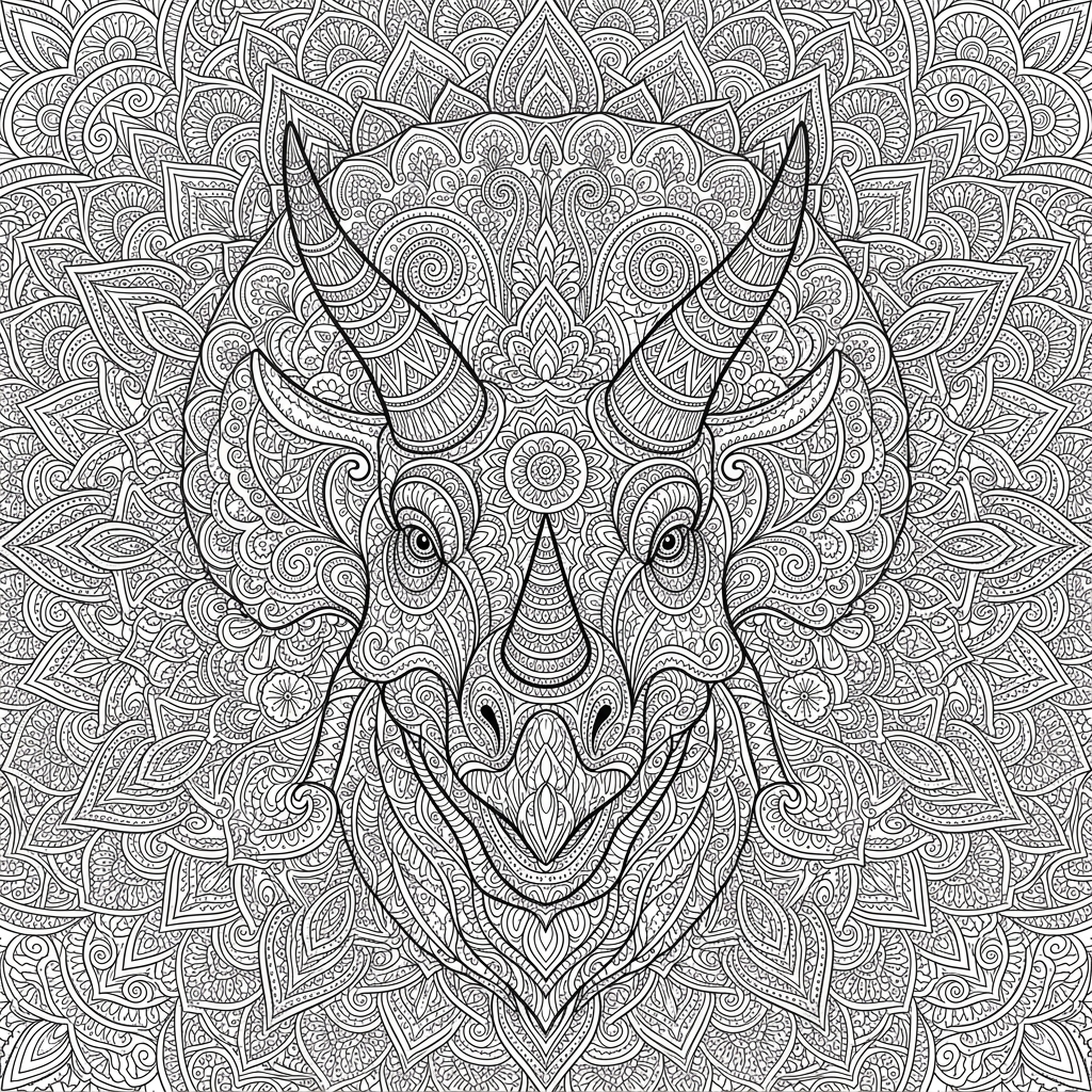 Intricate Triceratops Mandala Coloring Page