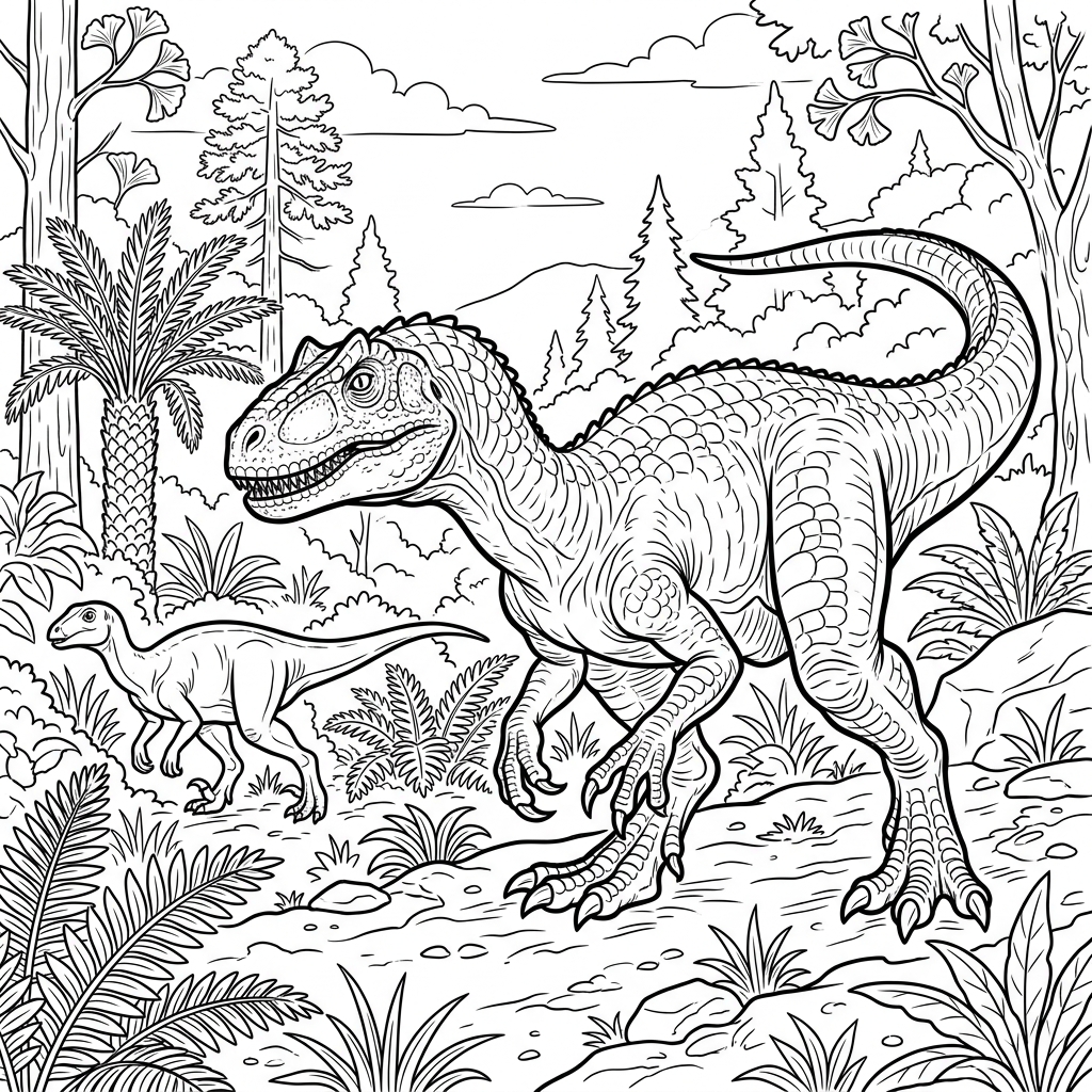 Allosaurus Stalking Prey Coloring Page