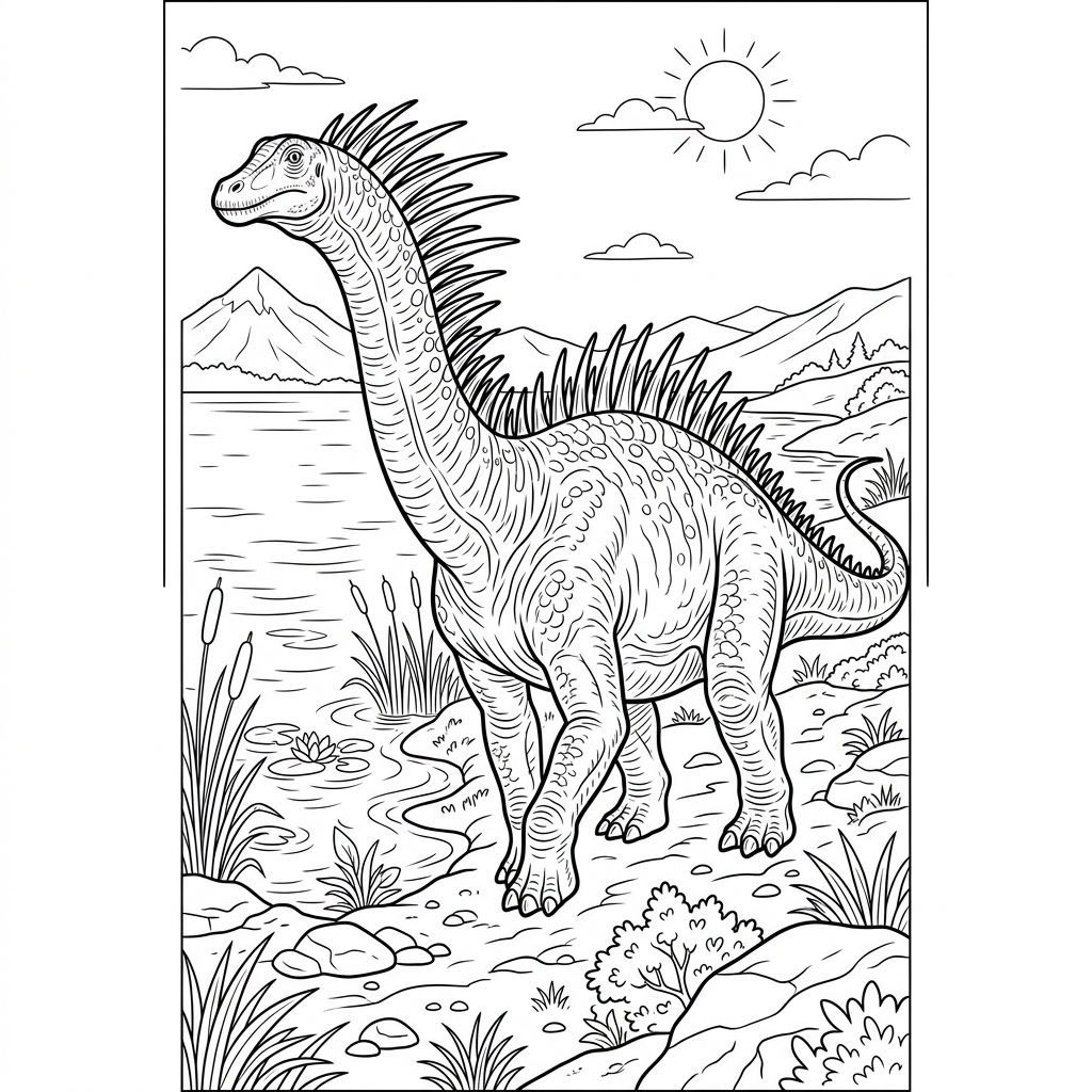 Amargasaurus by a Lake Shore Coloring Page
