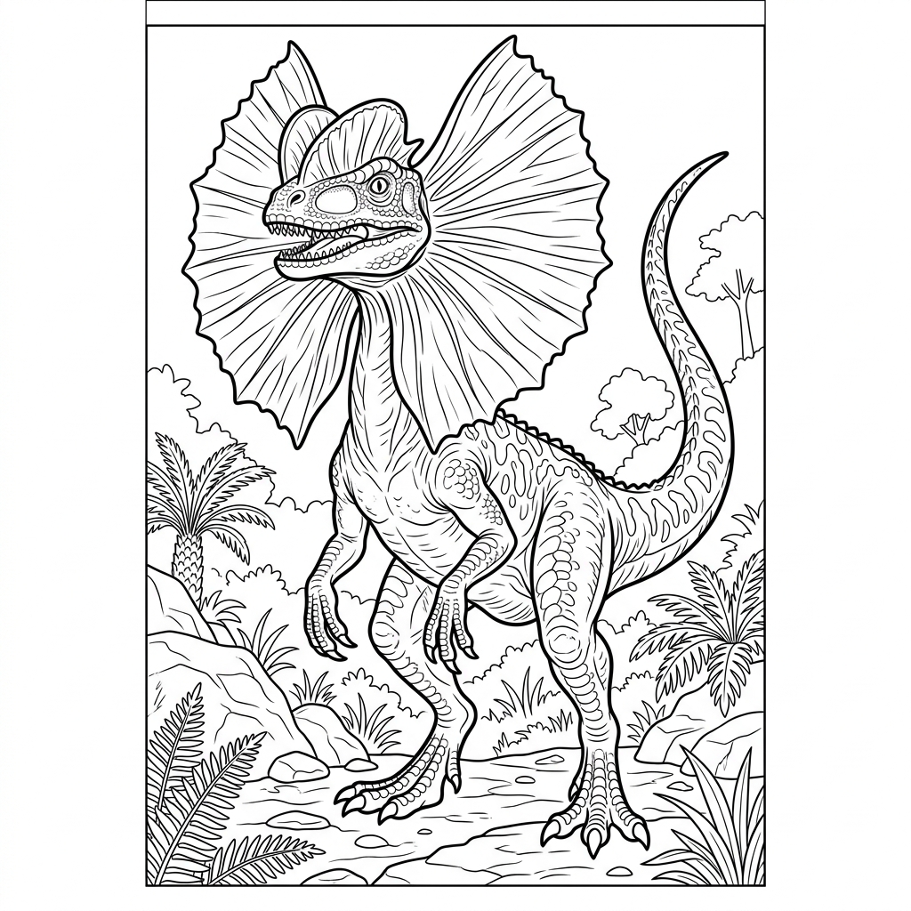 Dilophosaurus displaying Neck Frill Coloring Page