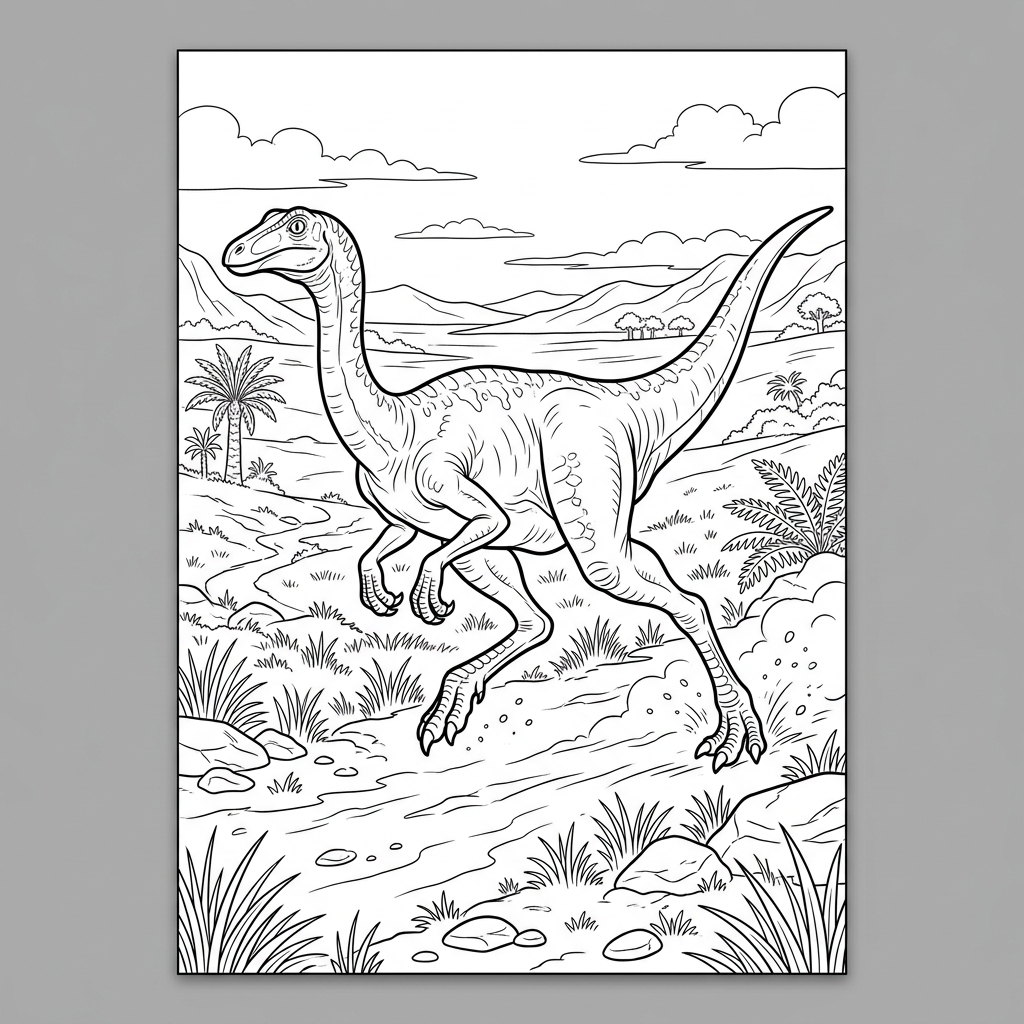 Gallimimus Running in Plains Coloring Page