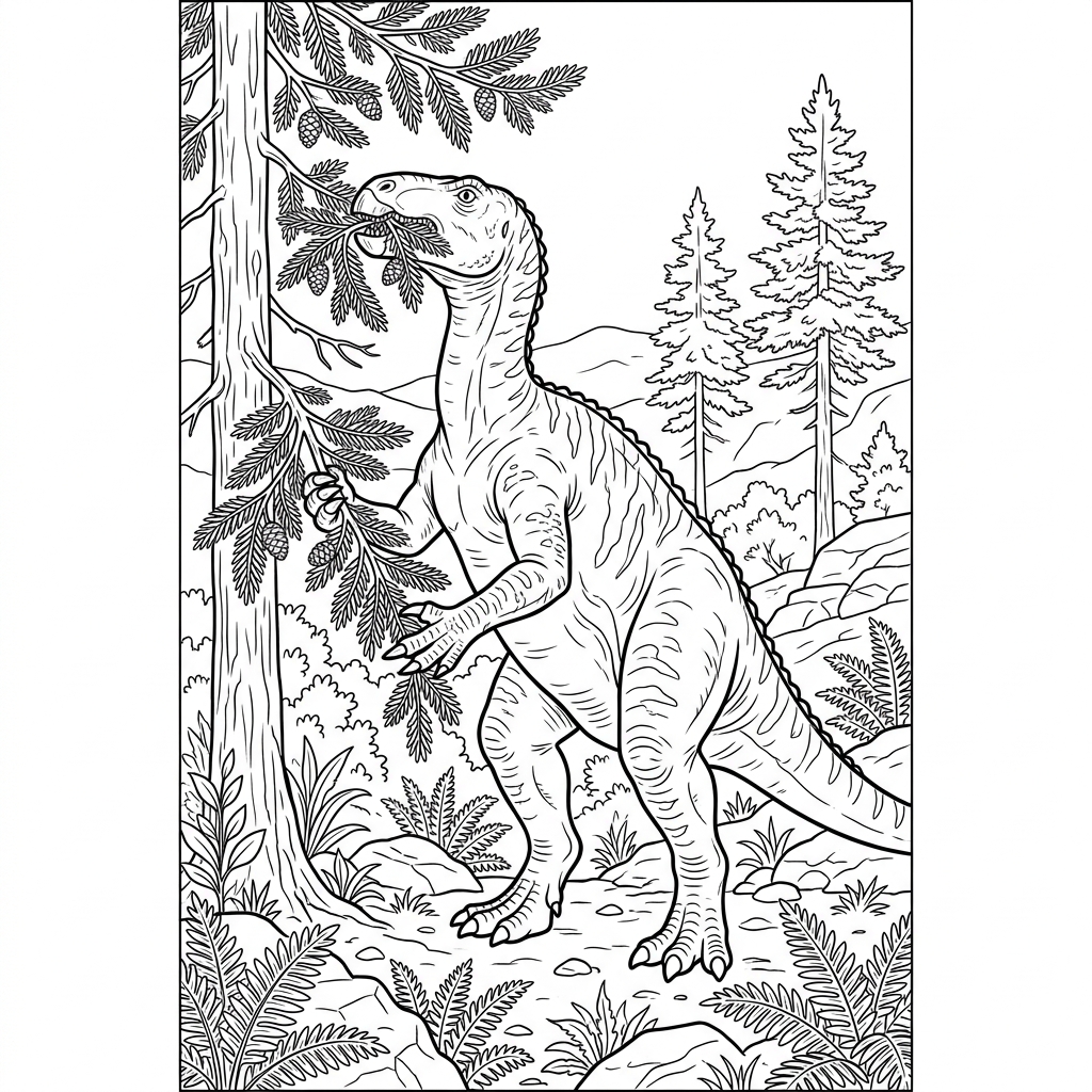 Iguanodon eating Conifer Leaves Coloring Page