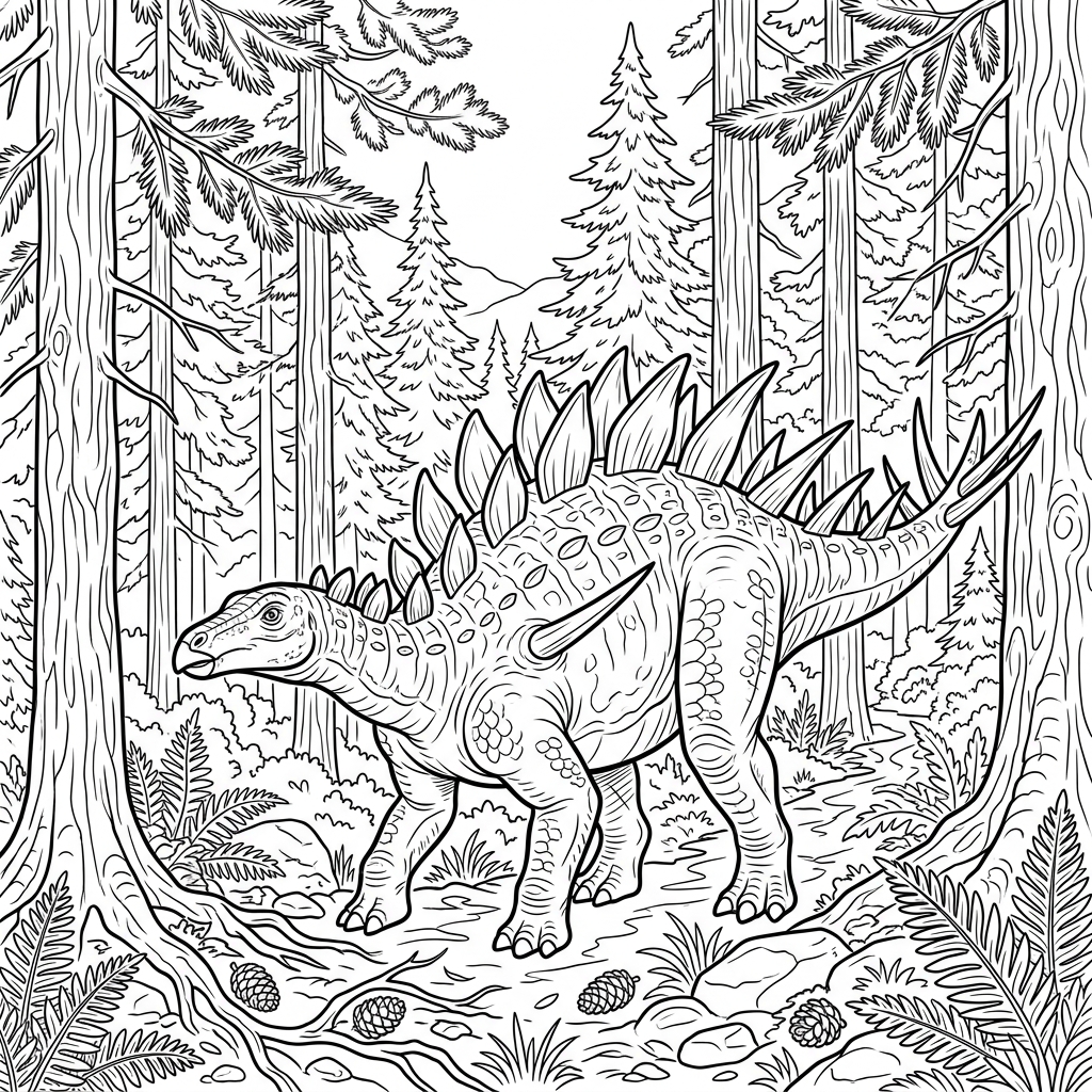 Kentrosaurus in Conifer Forest Coloring Page