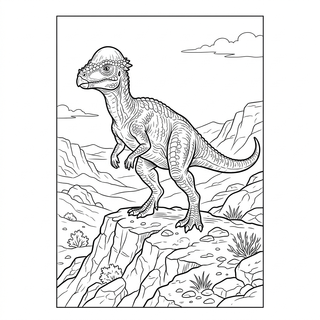 Pachycephalosaurus on Rocky Ridge Coloring Page
