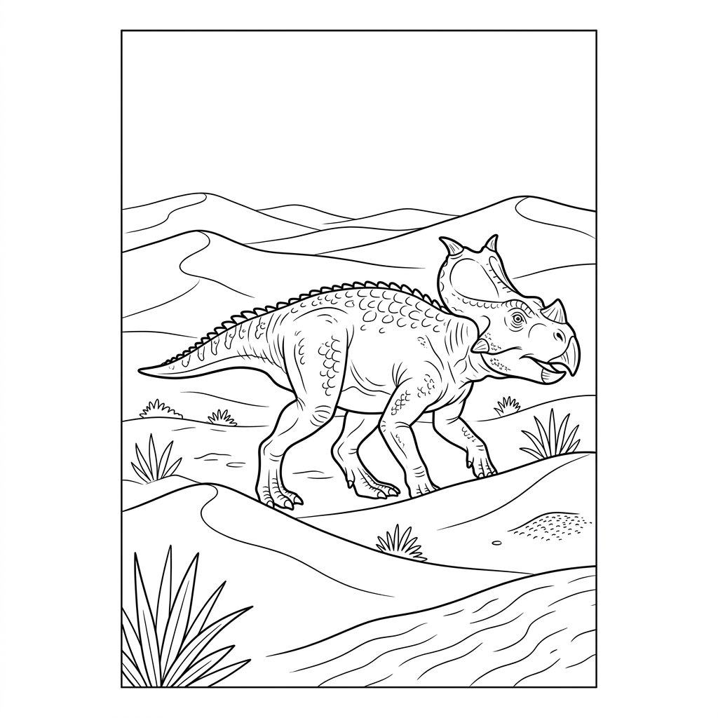 Protoceratops in Desert Dunes Coloring Page