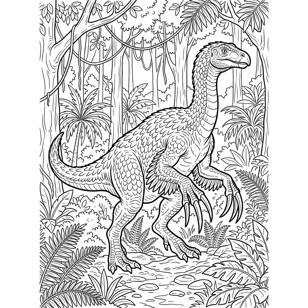 Therizinosaurus in Jungle Forest Coloring Page