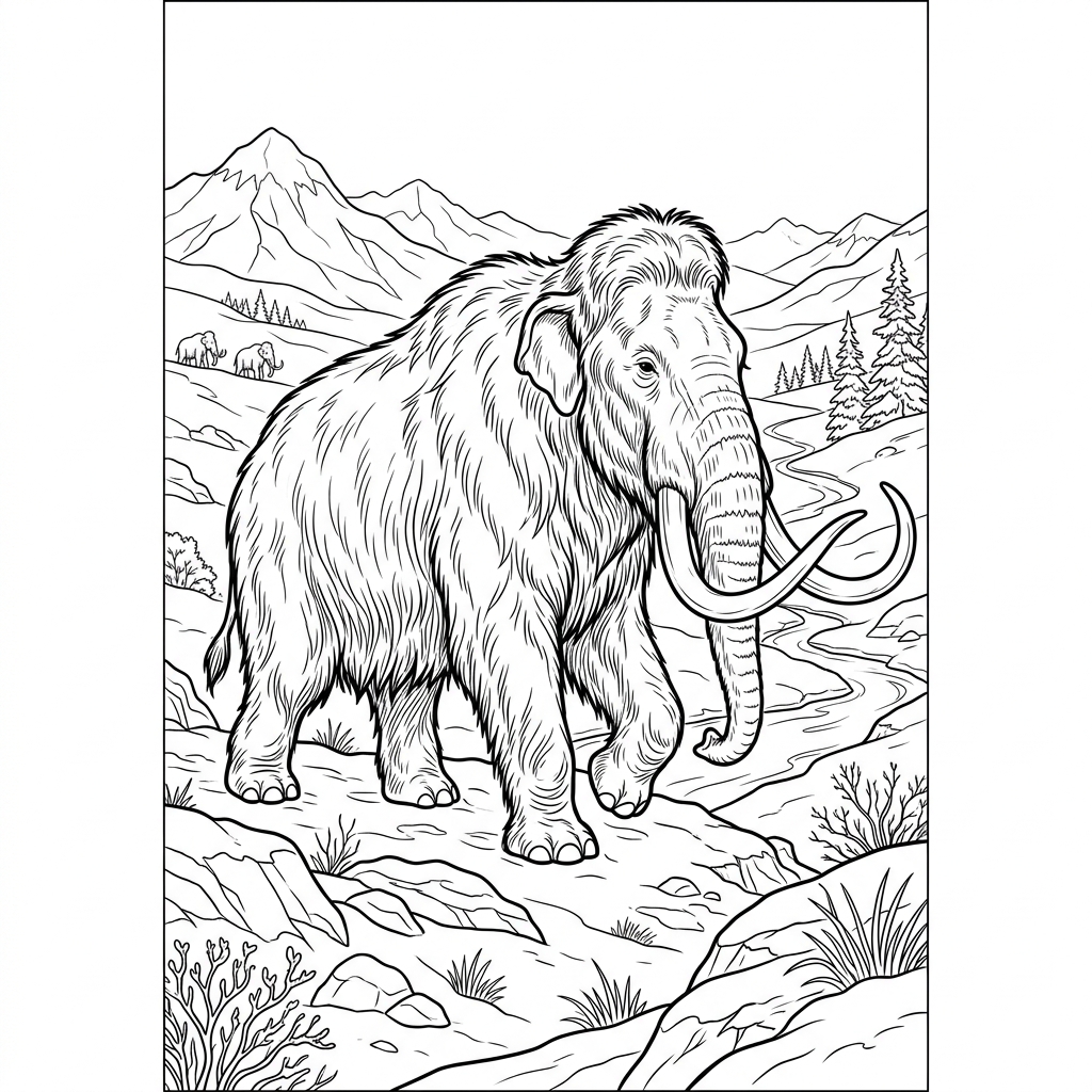 Woolly Mammoth in Snowy Tundra Coloring Page