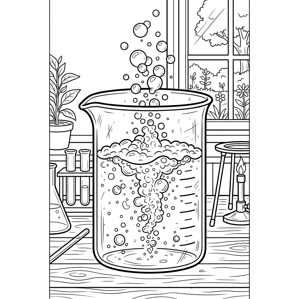 Chemistry Beaker and Bubbles Coloring Page