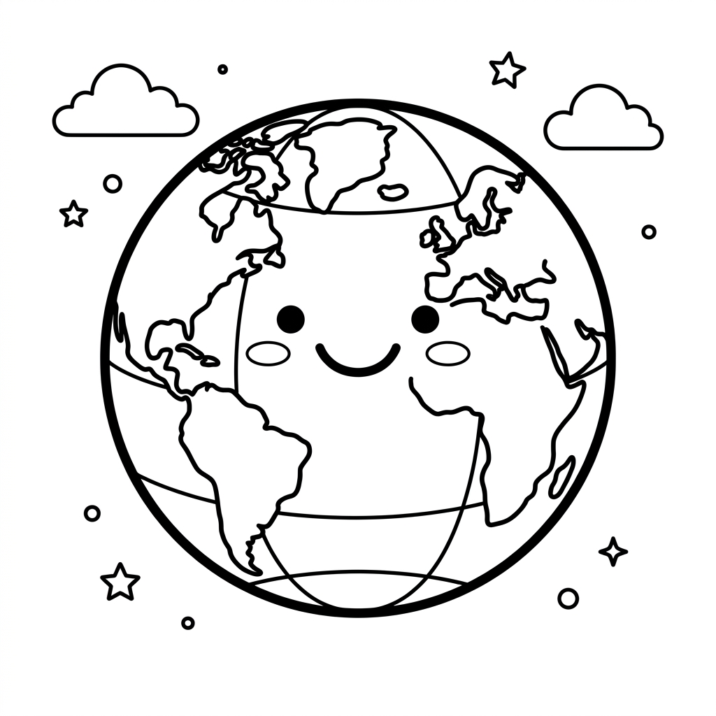 Smiling Earth Globe Cartoon Coloring Page