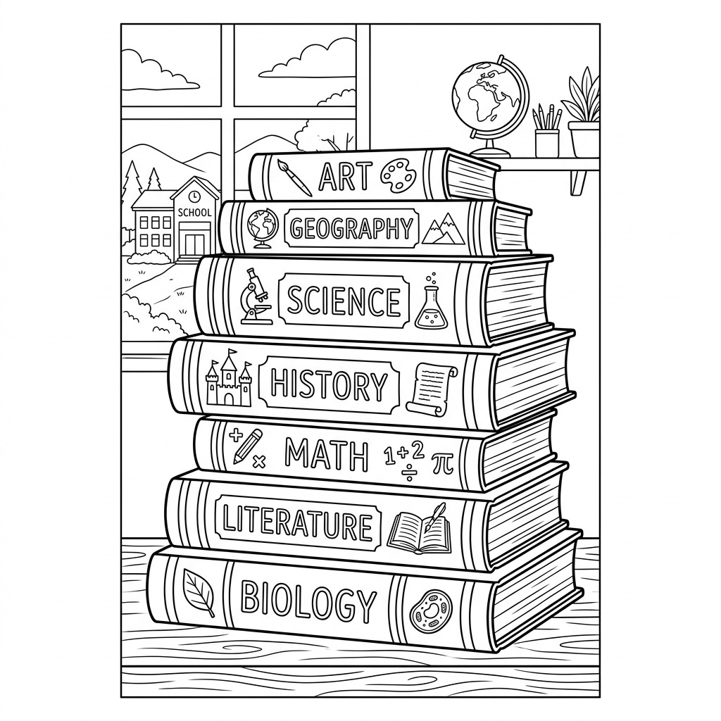 Stacked School Textbooks Coloring Page