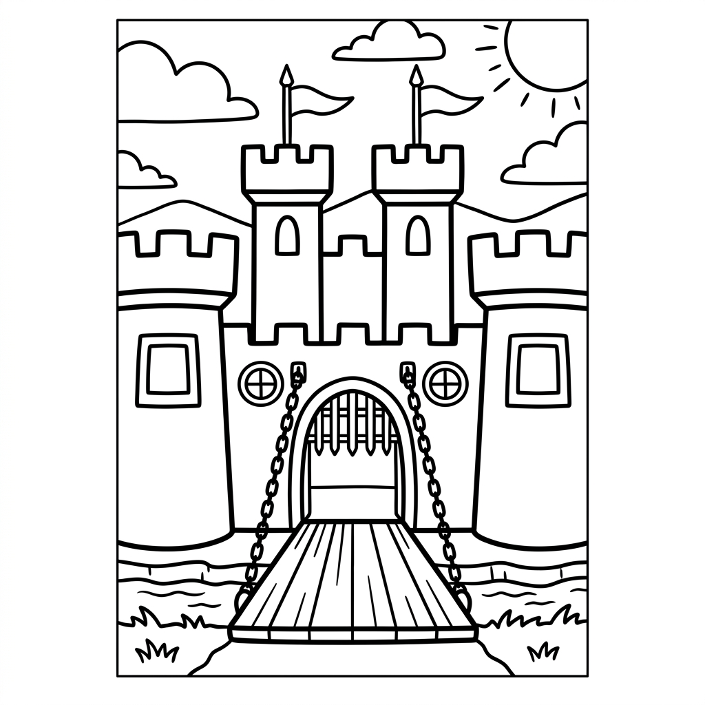 Cute Castle Drawbridge Coloring Page