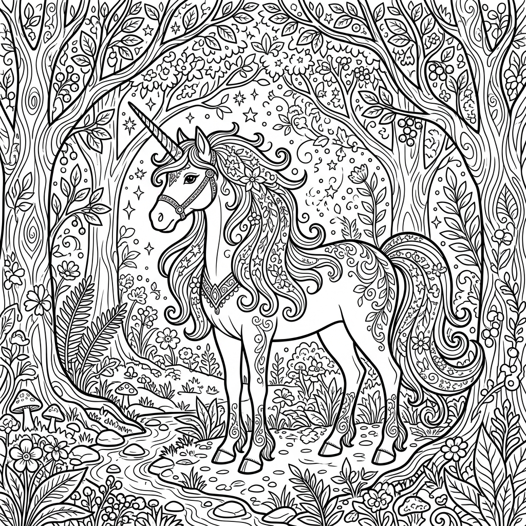 Magical Unicorn Coloring Page