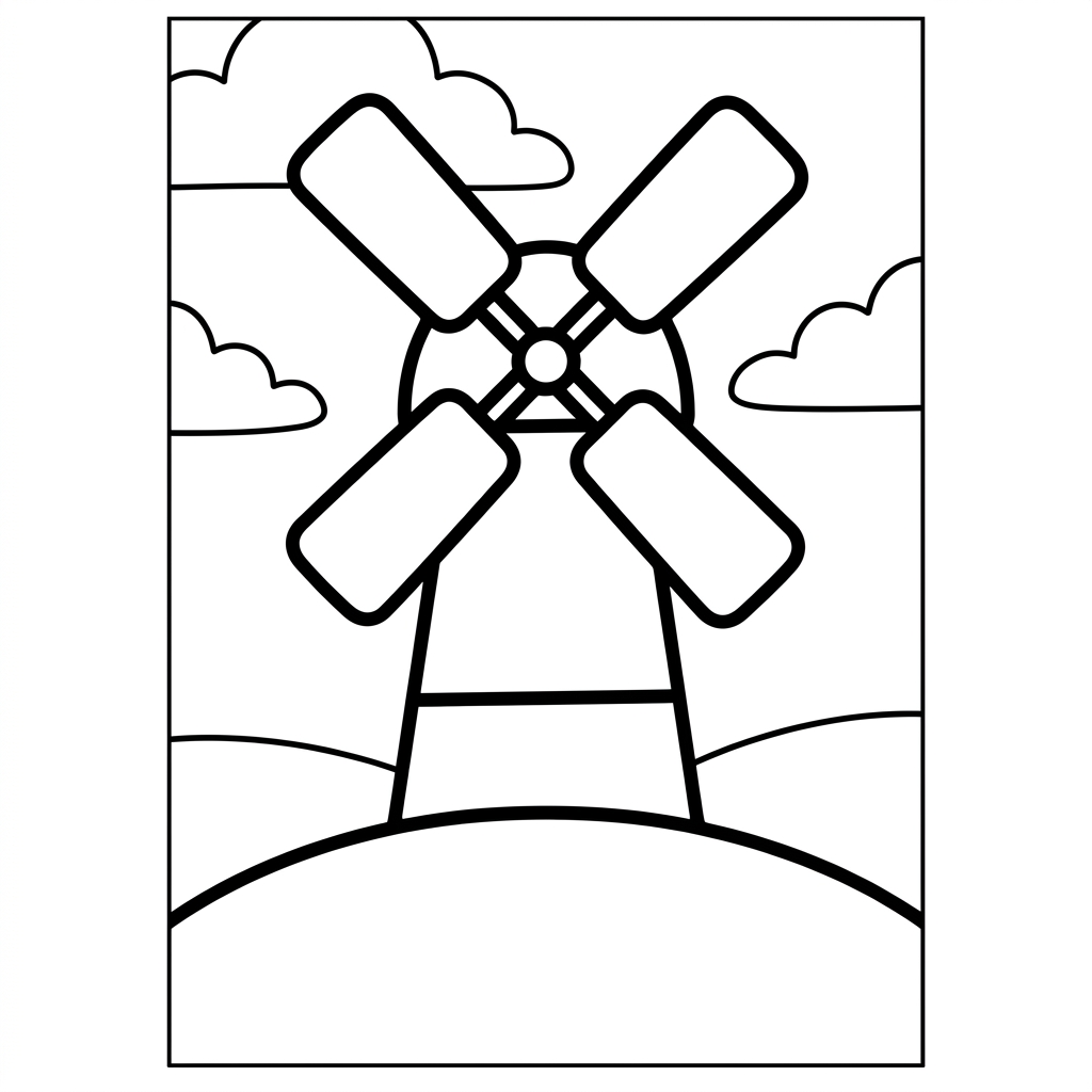 Simple Windmill on Hill Coloring Page
