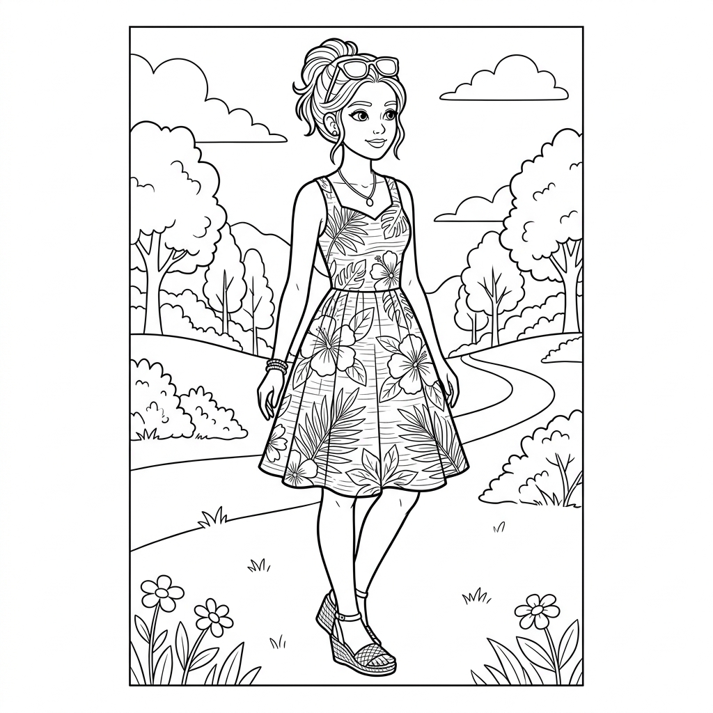 Stylish Summer Dress Coloring Page
