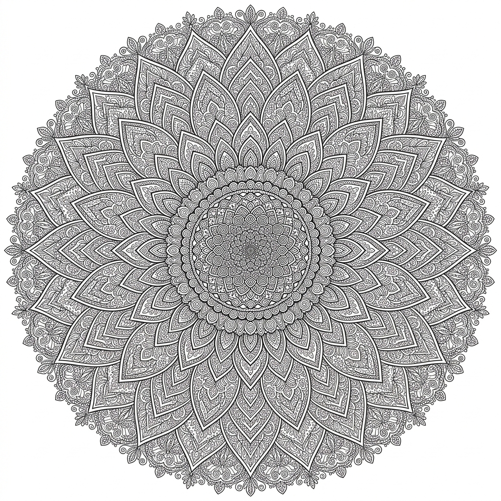 Detailed Sunflower Mandala Coloring Page