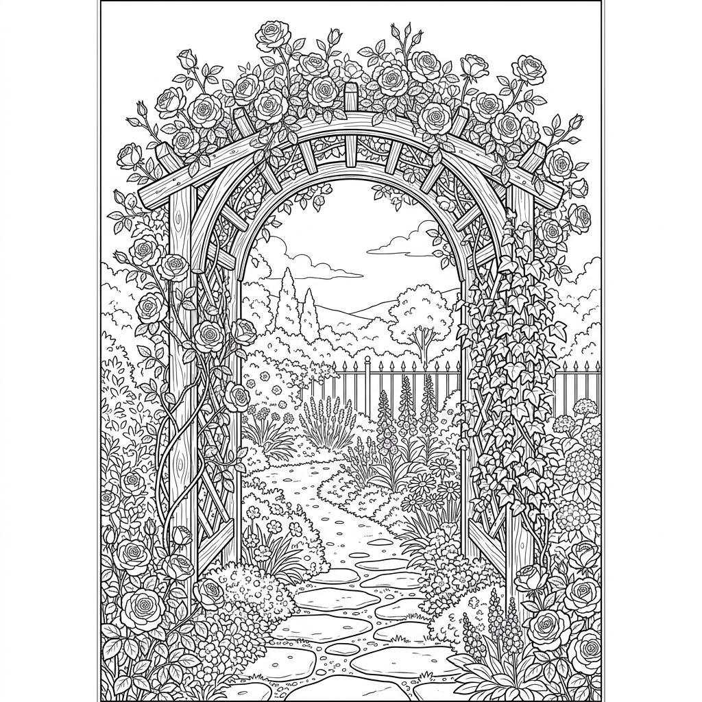Rose Garden Arbor Coloring Page