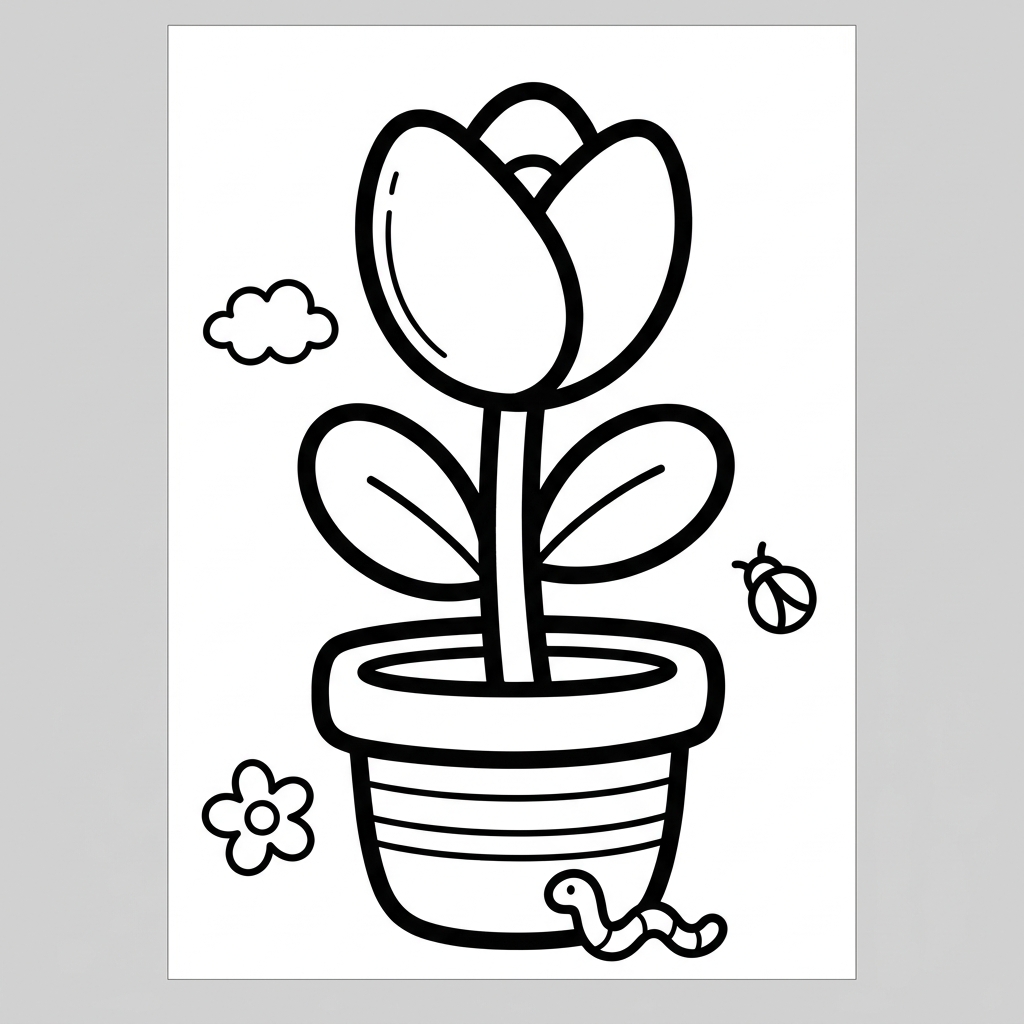 Simple Potted Tulip Coloring Page