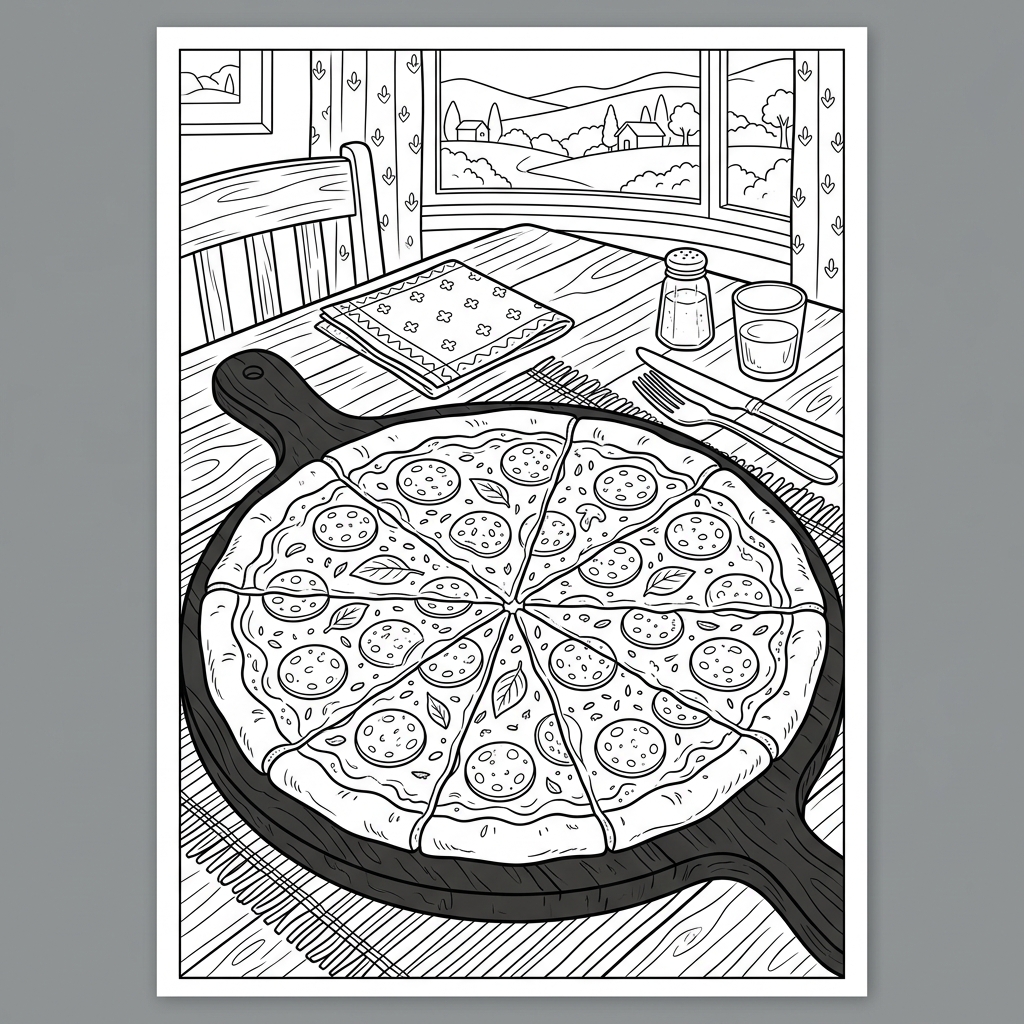 Delicious Pepperoni Pizza Coloring Page