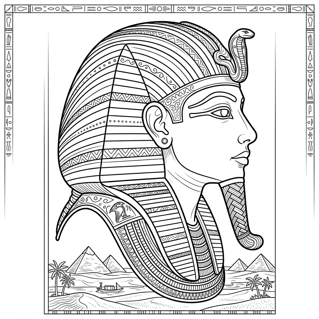 Egyptian Pharaoh Head Profile Coloring Page