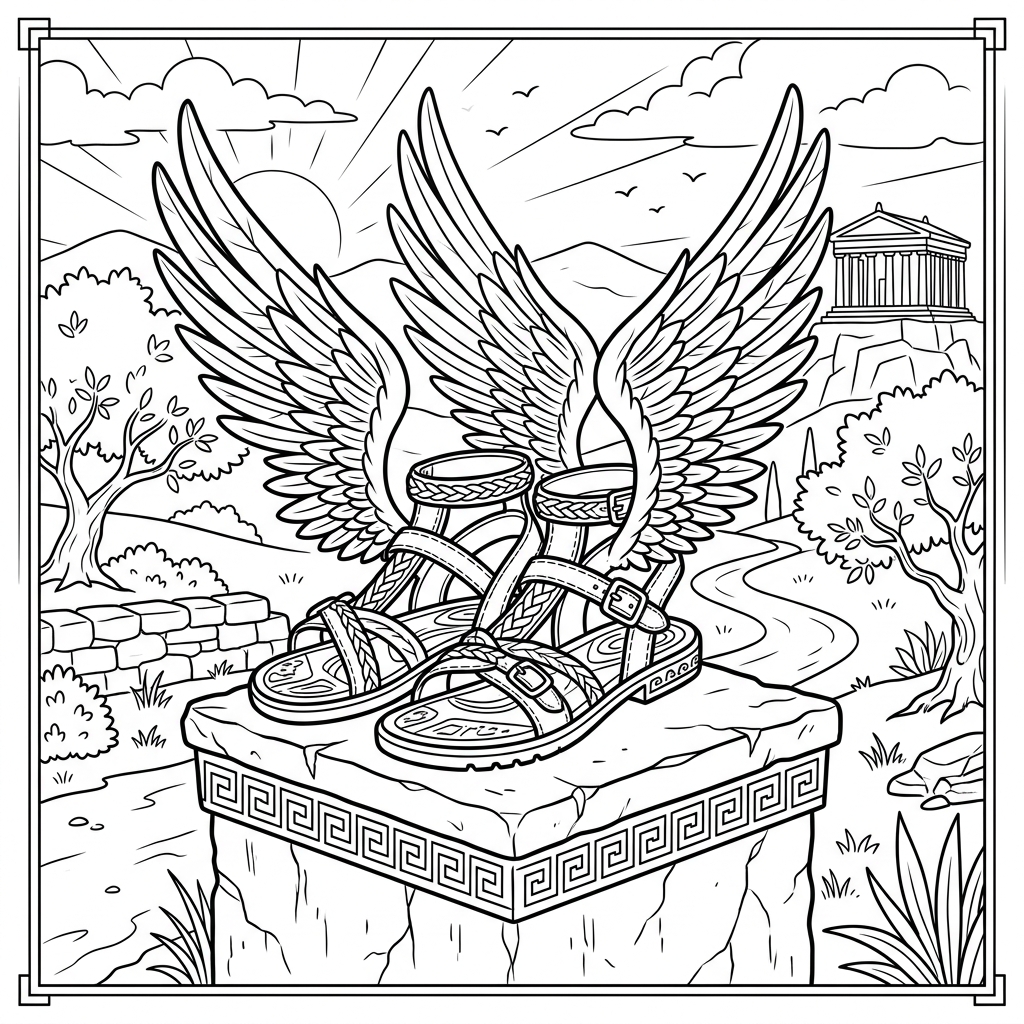 Greek God Hermes Winged Sandals Coloring Page