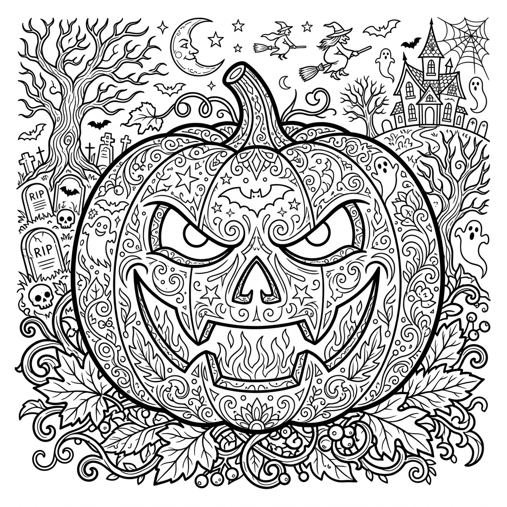 Spooky Halloween Pumpkin Coloring Page