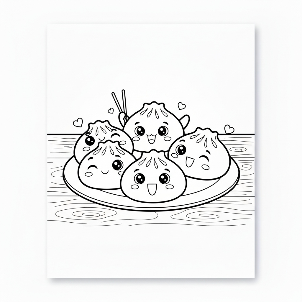 Happy Steaming Dumpling Coloring Page