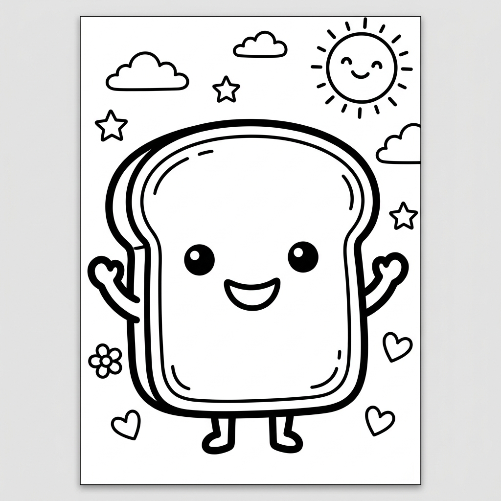 Happy Toast Slice Coloring Page