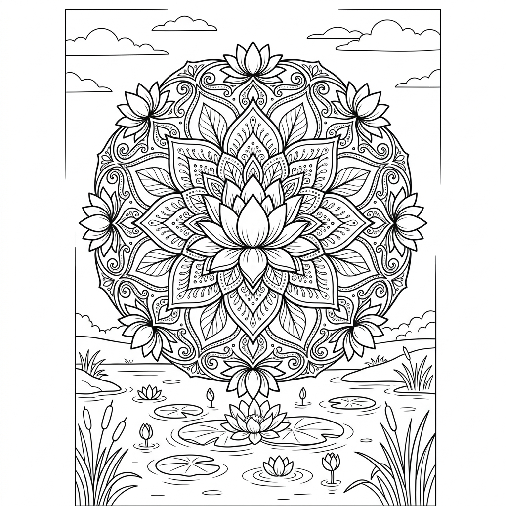 Blooming Lotus Mandala Coloring Page