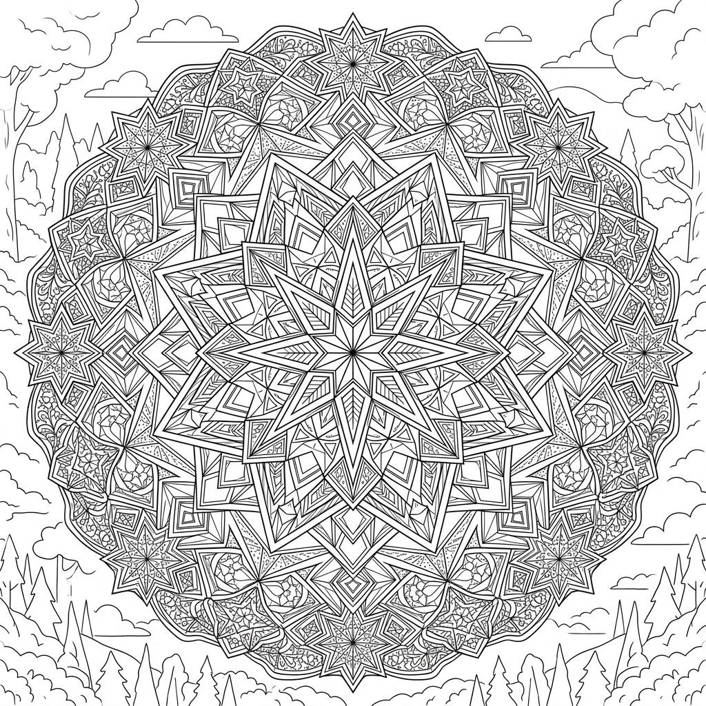 Geometric Stars Mandala Coloring Page