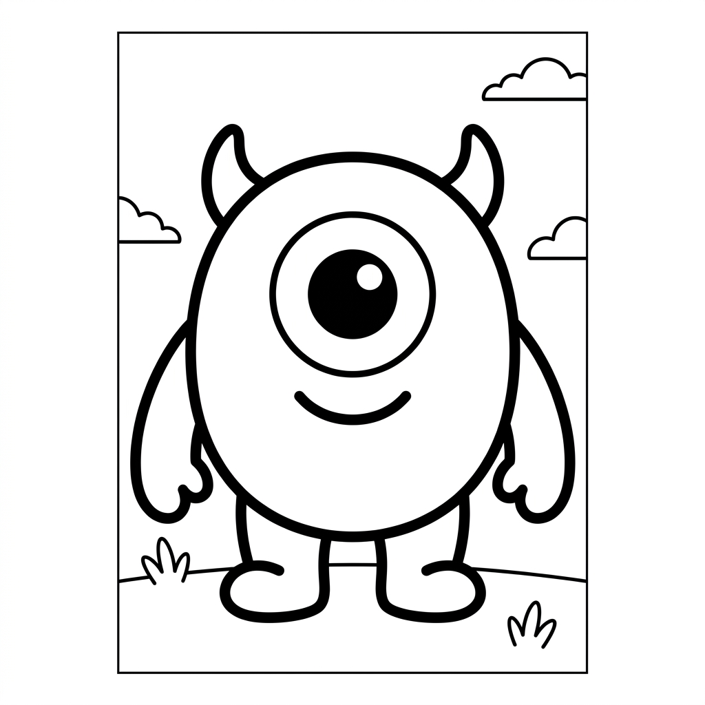 Simple Smiling One-Eyed Monster Coloring Page